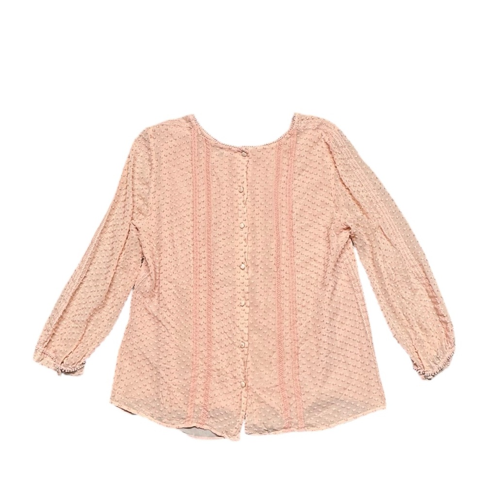 J. Crew Lace Trim Swiss Dot Silk Blouse Sz 16  Pink Sheer Lined Back Button‎ Up - Picture 2 of 12